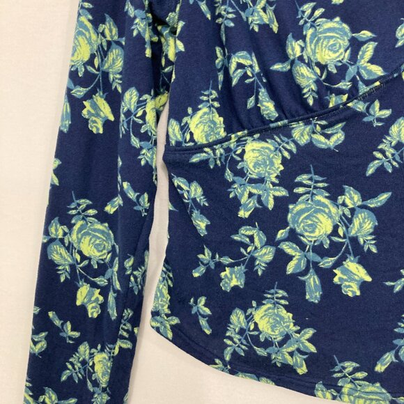 New Free People Boho Floral Keyhole Dinner Party Blouse Indigo Combo Large - Picture 6 of 12